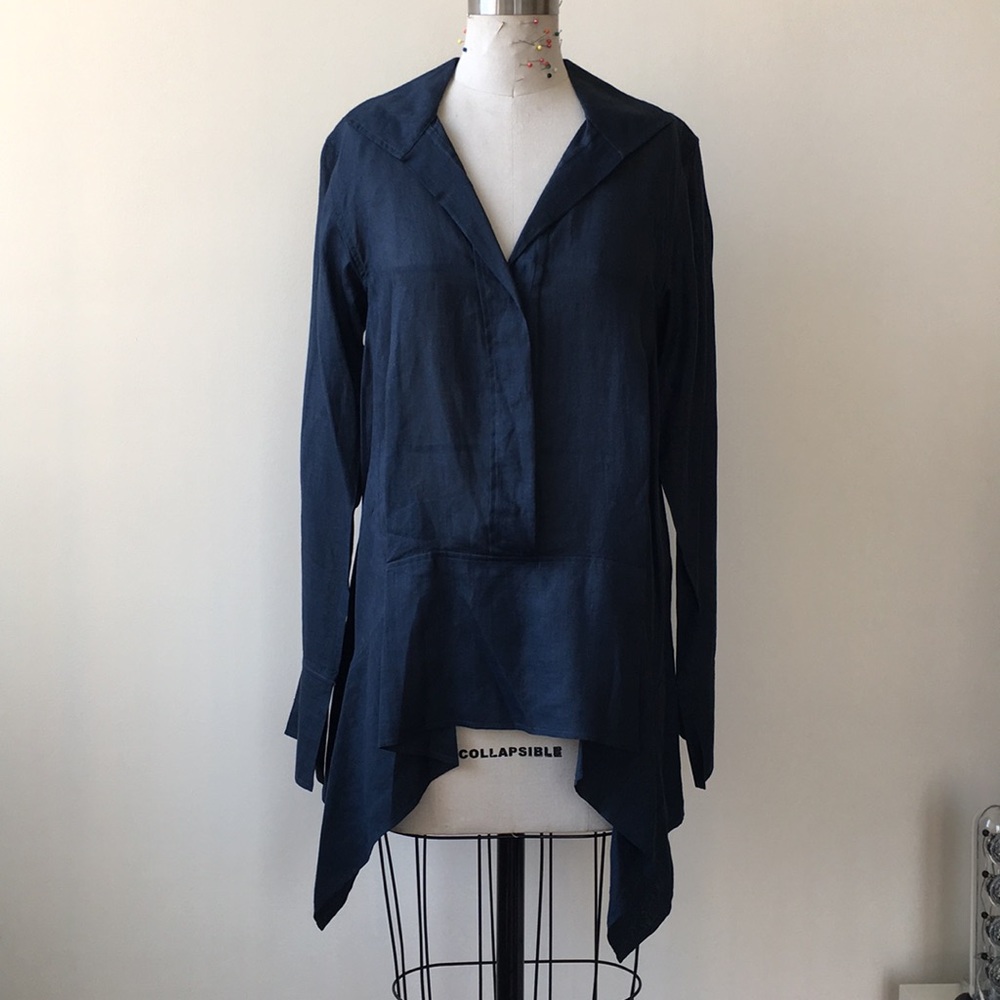 Donna Karen Navy Long Sleeve Blouse Sz 8